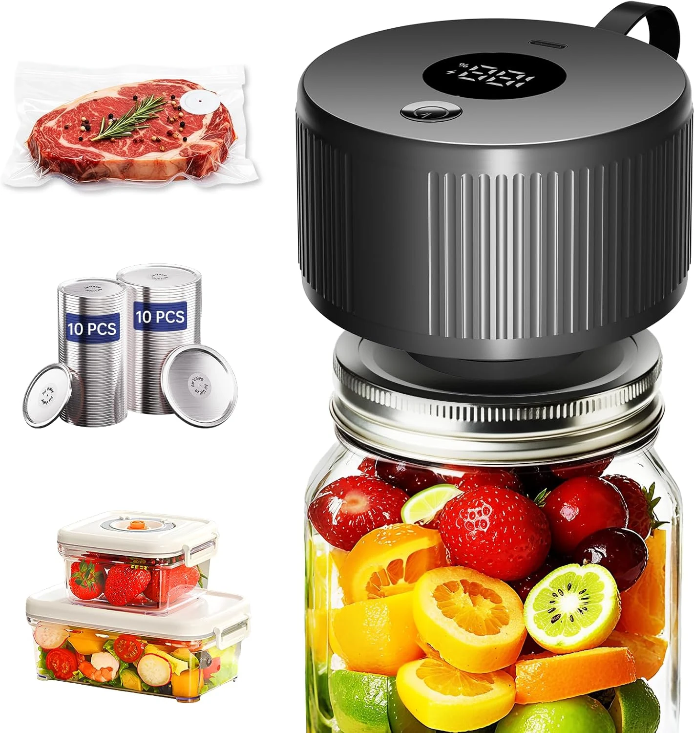 ACRXOH Electric Mason Jar Vacuum Sealer Kit (3-in-1, Handheld Automatic)