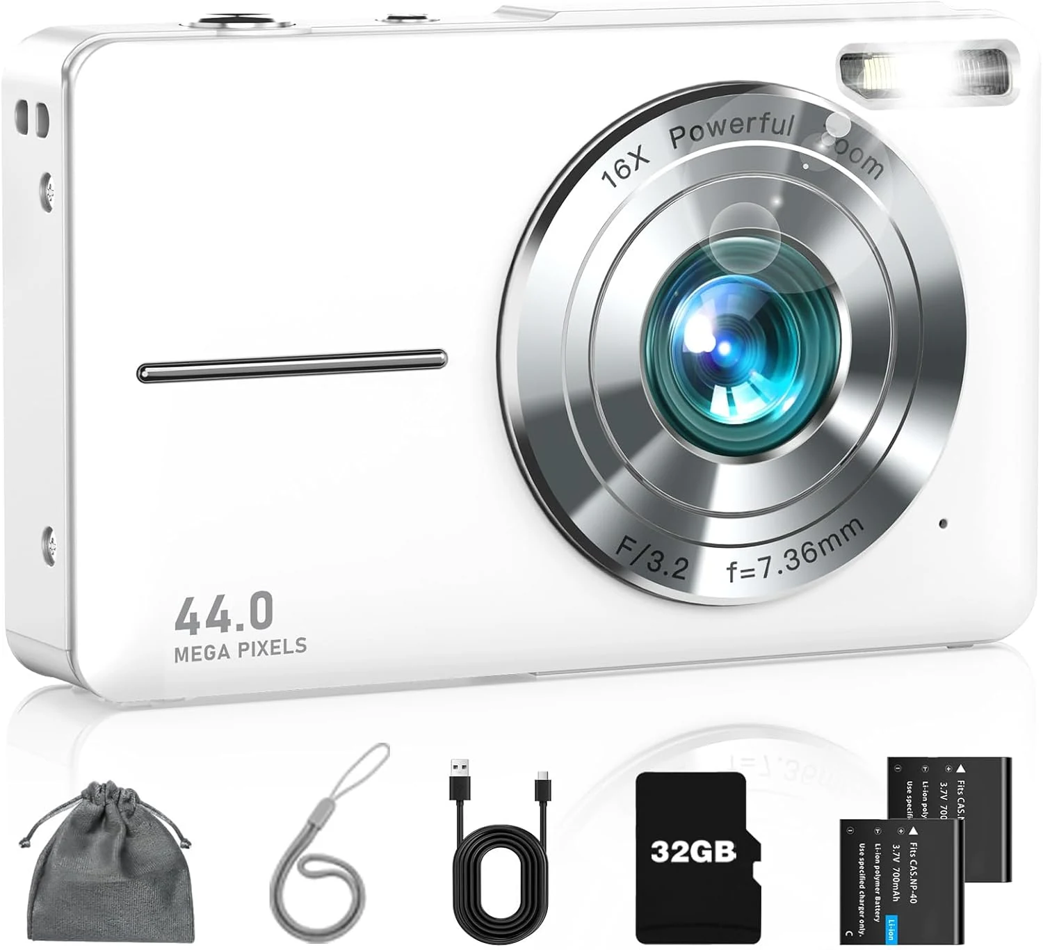 Lecran Digital Camera FHD 1080P Kids Camera with 16X Zoom Anti Shake (Pearl White)