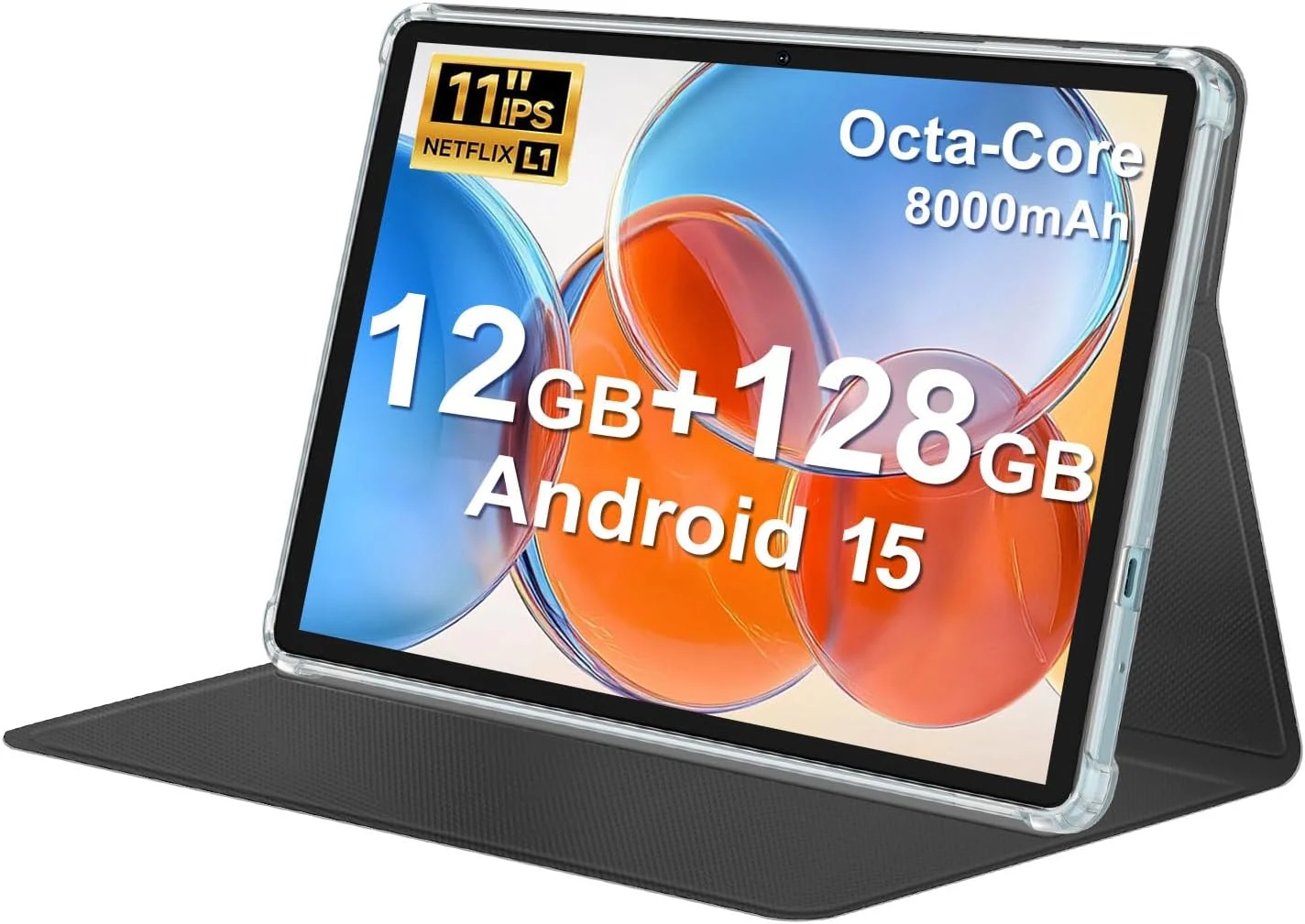 11" Tablet Android, with Case, Octa-core Processor 12GB+128GB 1TB Expandtion, 8000mAh Battery HD IPS Large tableta, WiFi &BT5.0, Support GMS (Case Included)