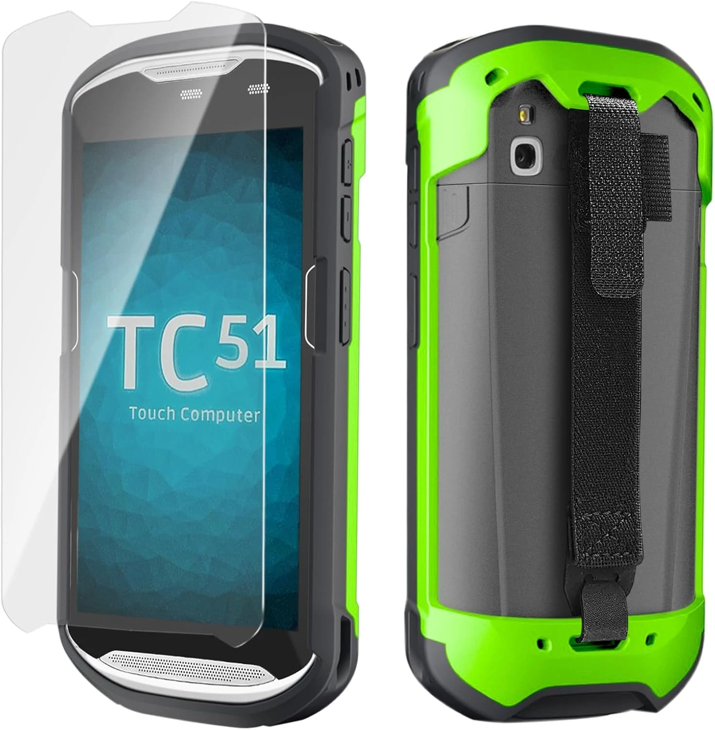 Protective Case Cover for Zebra TC51 TC52 TC56 TC57 TC510K Rugged Boot with Hand Strap for Zebra Phone Case with Tempered Glass (Green)