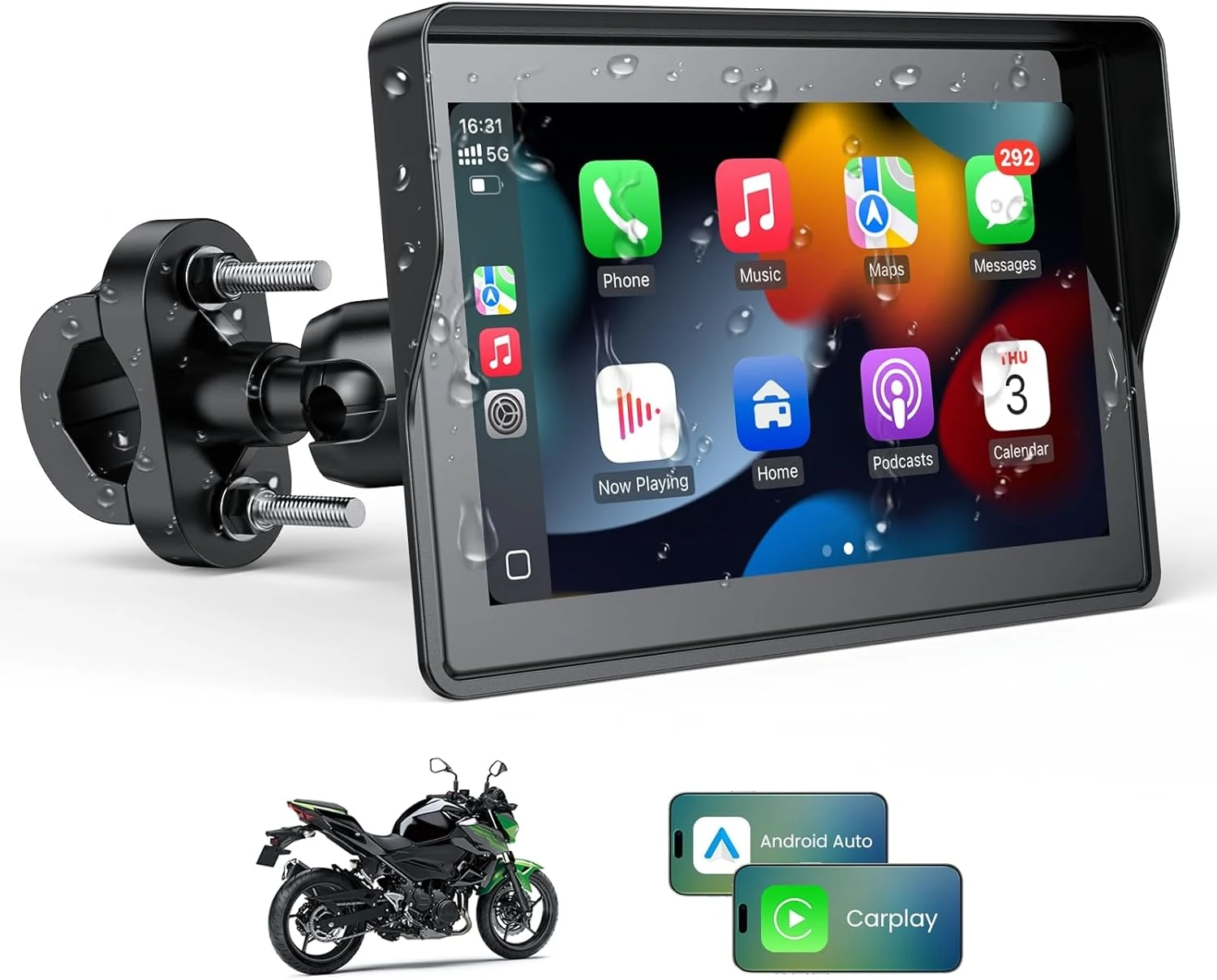 WonVon 5 Inch Motorcycle Carplay GPS Navigation System with Apple Carplay and Android Auto