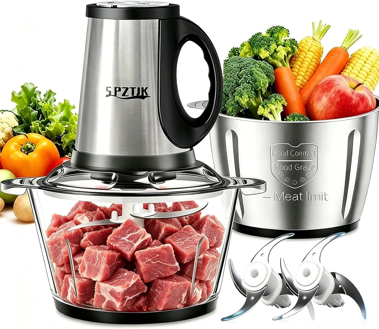 SPZTJK 3-Speed Electric Food Processor: Meat Grinder, Vegetable Chopper & review
