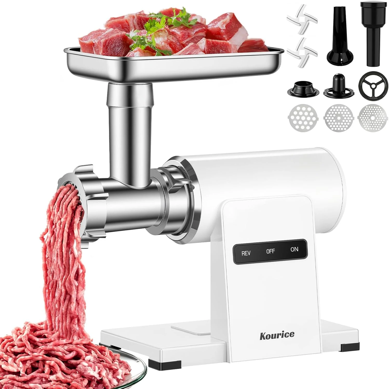 Kourice Electric Meat Grinder, Sausage Stuffer (5.5LBS/Min) with Copper Motor & Metal Gears, Auto-Reverse, Kubbe Kit
