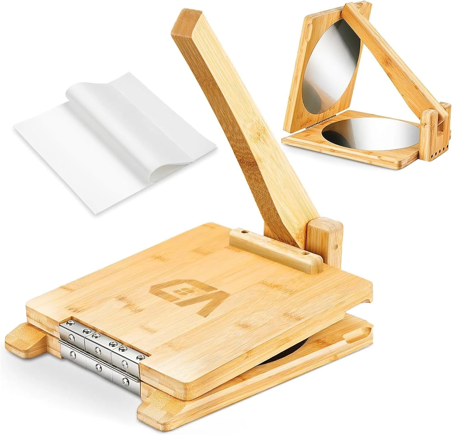 Wooden Tortilla Press, 10 inch Roti Maker and Tortilladora with Stainless Steel Patch