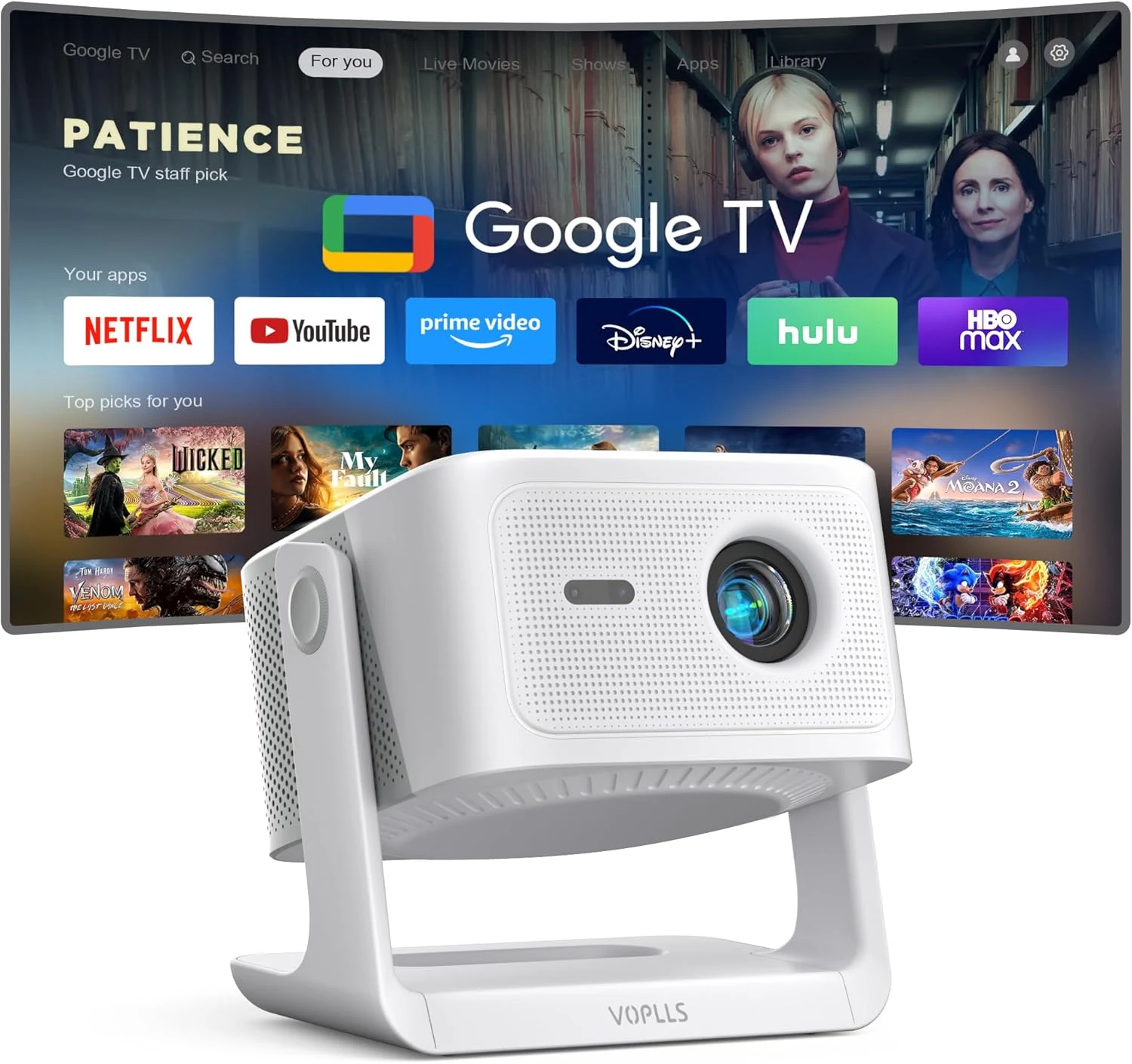 VOPLLS G3 Pro 4K Smart Projector with Google TV, WiFi and Bluetooth