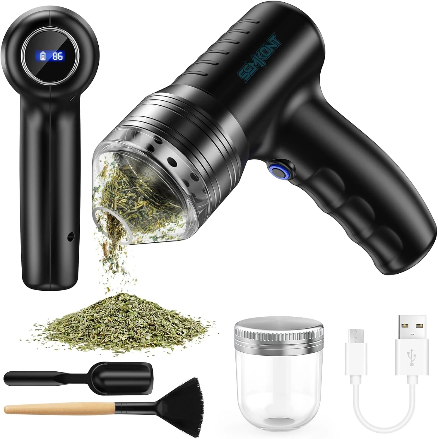 SEMKONT Electric Herb Grinder – USB Rechargeable Automatic Grinder with Digital Display