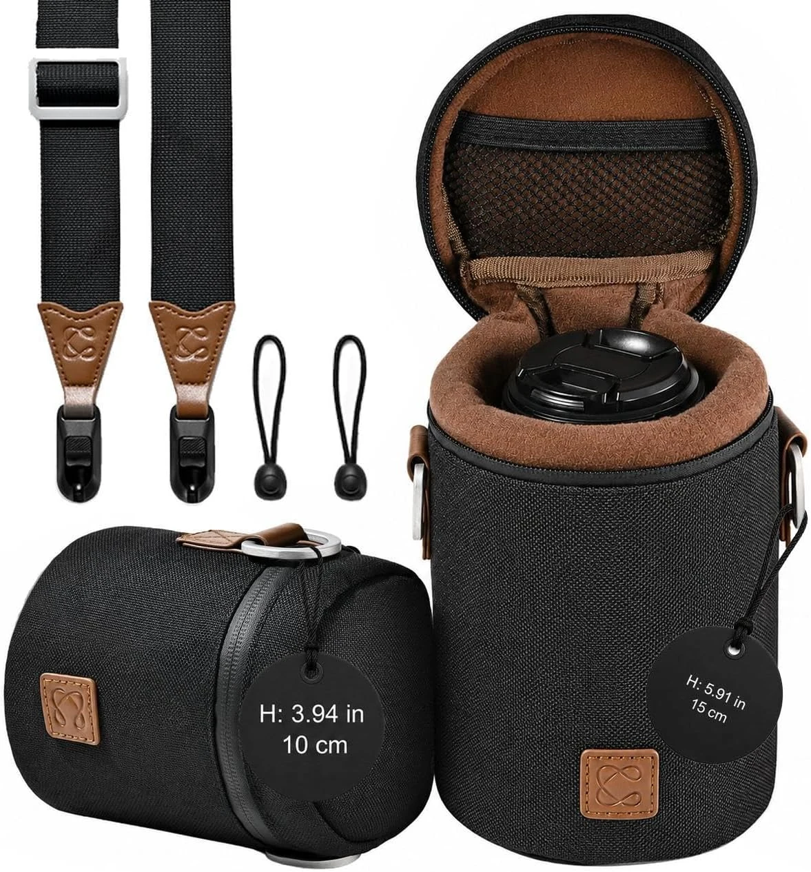 C Coiro Premium Camera Lens Case with Quick Release Strap, Water Resistant Protective Lens Pouch
