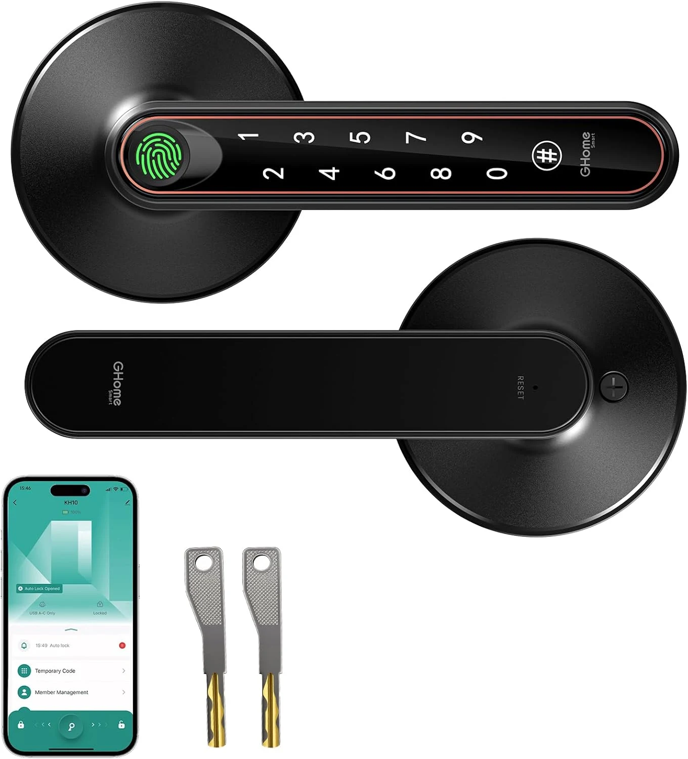 Ghome Smart Fingerprint Door Konb with Lock, 0.2S Fast Unlock, 4-in-1 Keyless Entry Door Lock with Handle