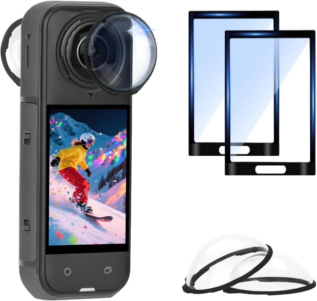Insta 360 X5 Premium Lens Guard + 2 Pack Screen Protector Accessories Bundle, 10H Transparency Tempered Glass Film Lens Cover for Insta360 X5