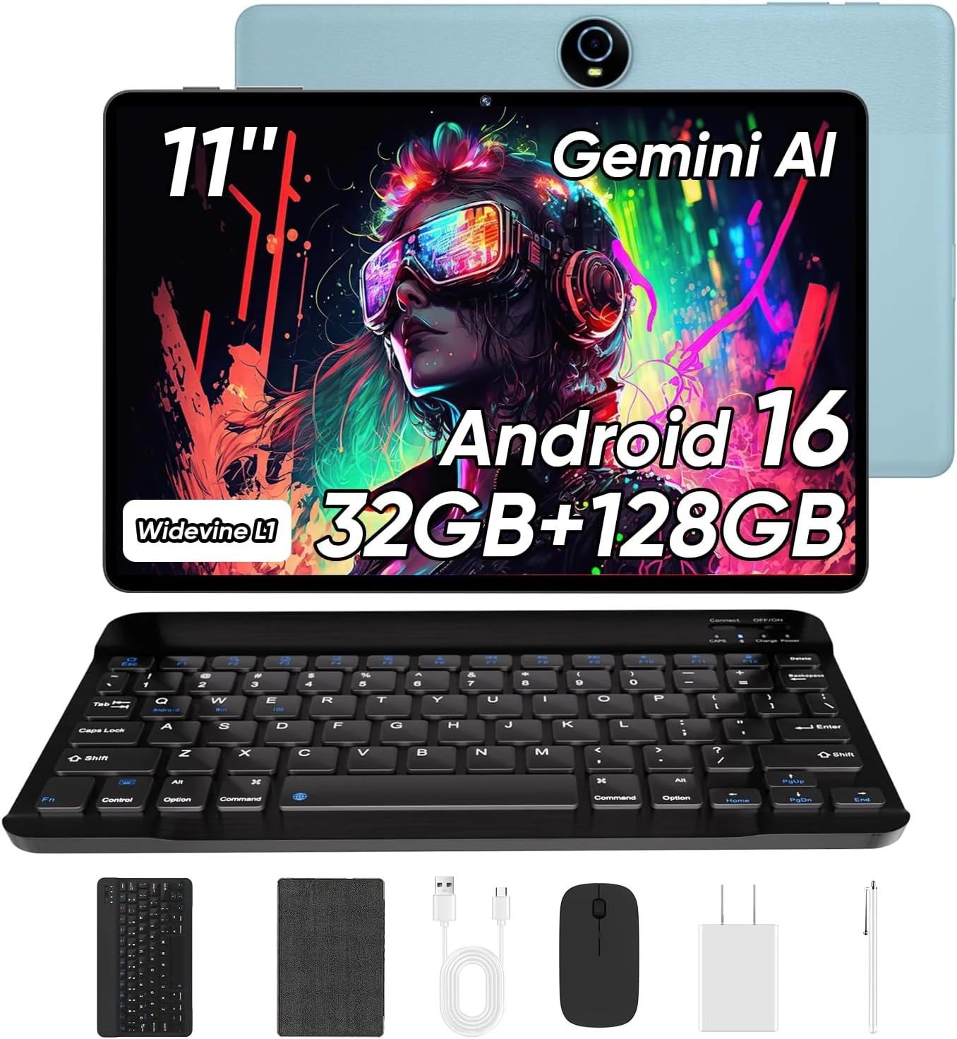 WXUNJA Android 16 Tablet with Keyboard, 11 Inch, 32GB RAM+128GB