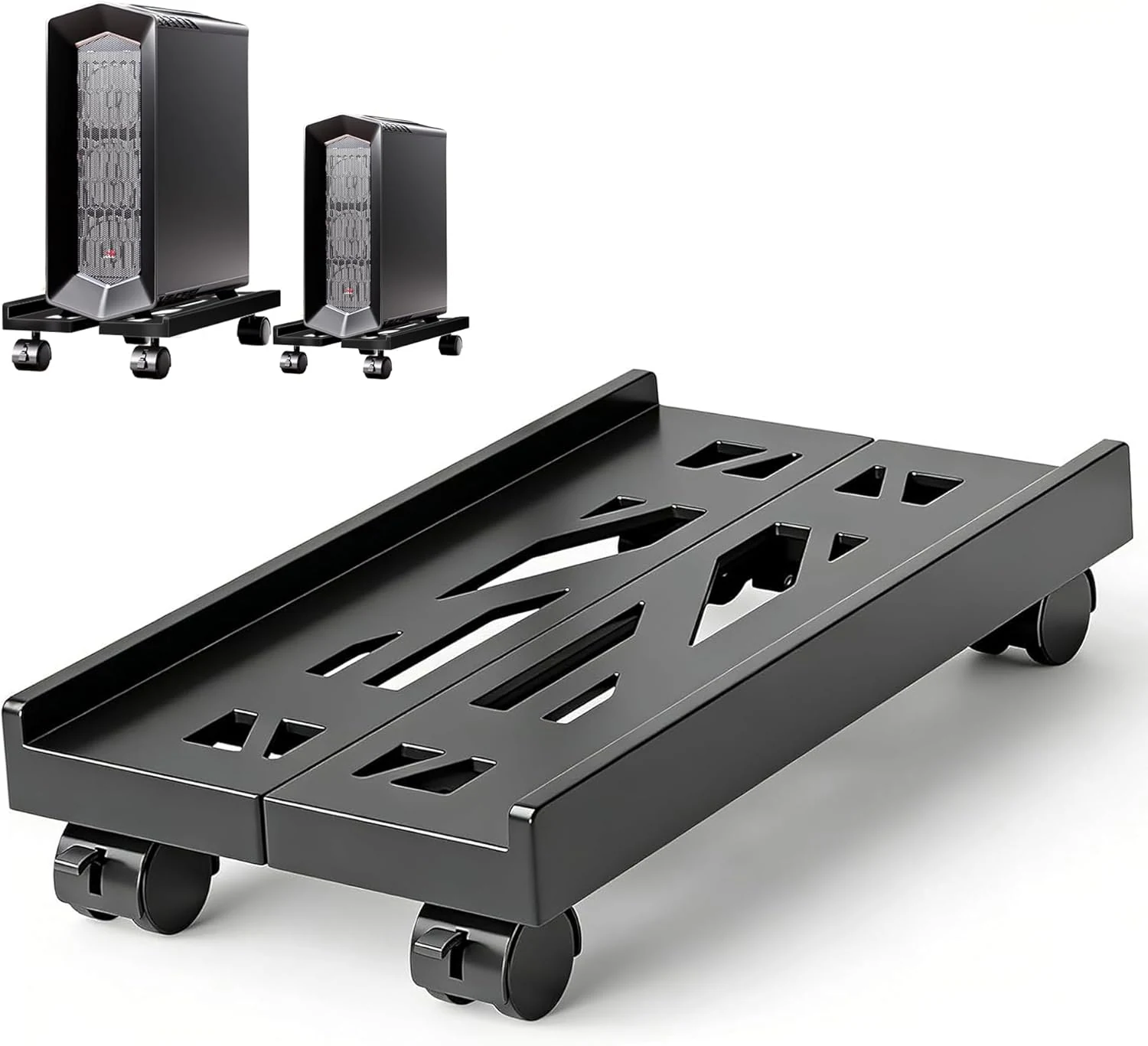 Hmseng adjustable PC tower stand for carpet (mobile cpu stand with 4 casters)