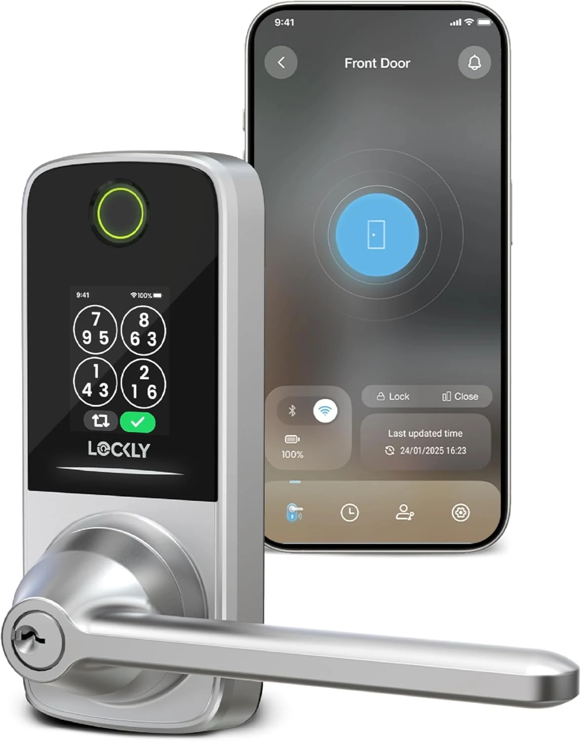 Lockly Secure Pro Smart Lock with Handle - Biometric Fingerprint & Patented Anti-Peep PIN Genie Keypad, Built-in Wi-Fi Keyless Entry Door Lock, App Remote Control, Works with Alexa & Google Assistant