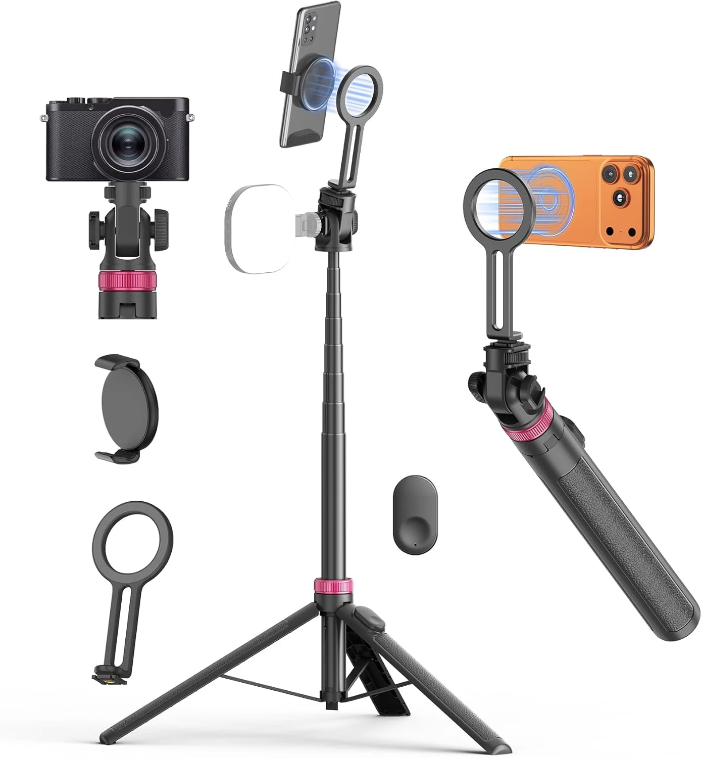 69" Monopod & Magnetic Phone Tripod for All Phones,Selfie Stick for Magsafe with Remote & Phone Mount Adapter
