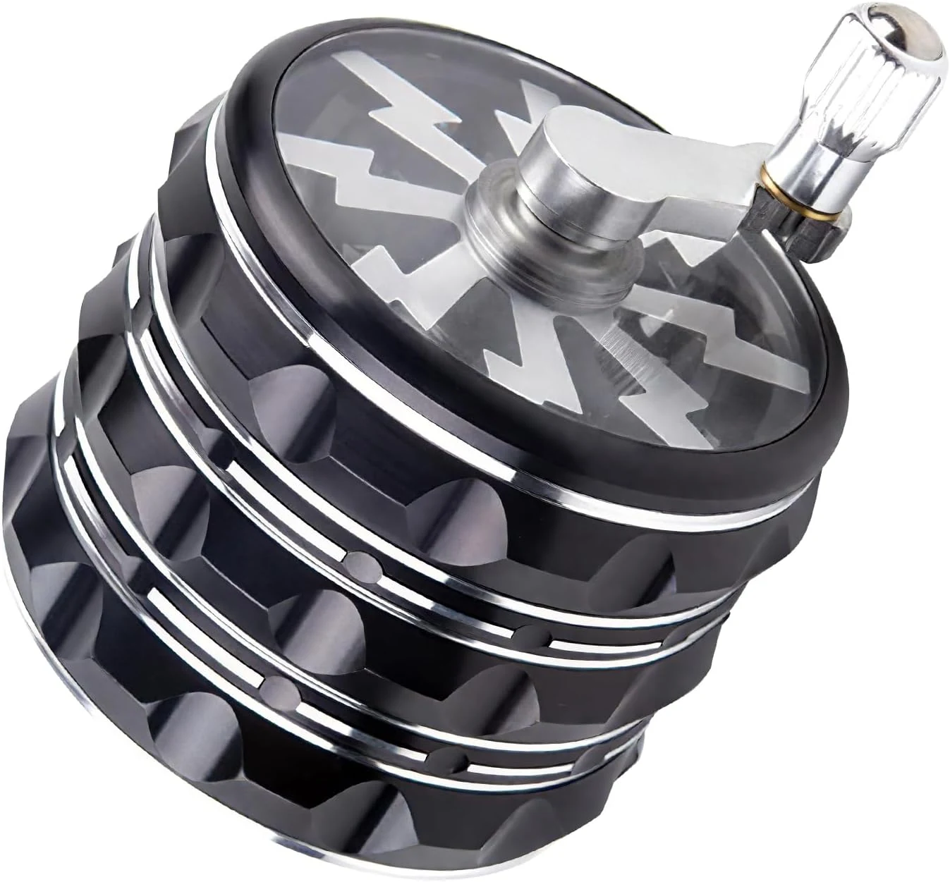 Hand Crank Grinder, 2.5 Inch Potable Large Grinder With Clear Top Cover Best Gift-Black