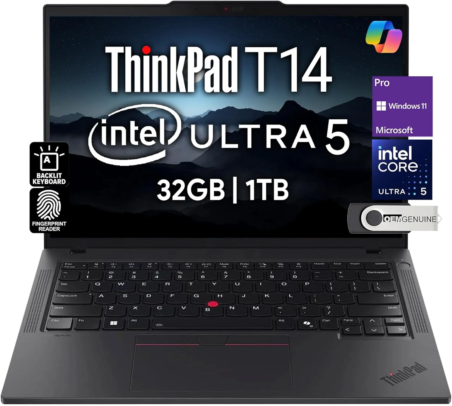 Lenovo ThinkPad T14 Gen 5 Business Laptop 14" FHD+ IPS, Intel Ultra 5 125U, 32GB DDR5 RAM, 1TB SSD