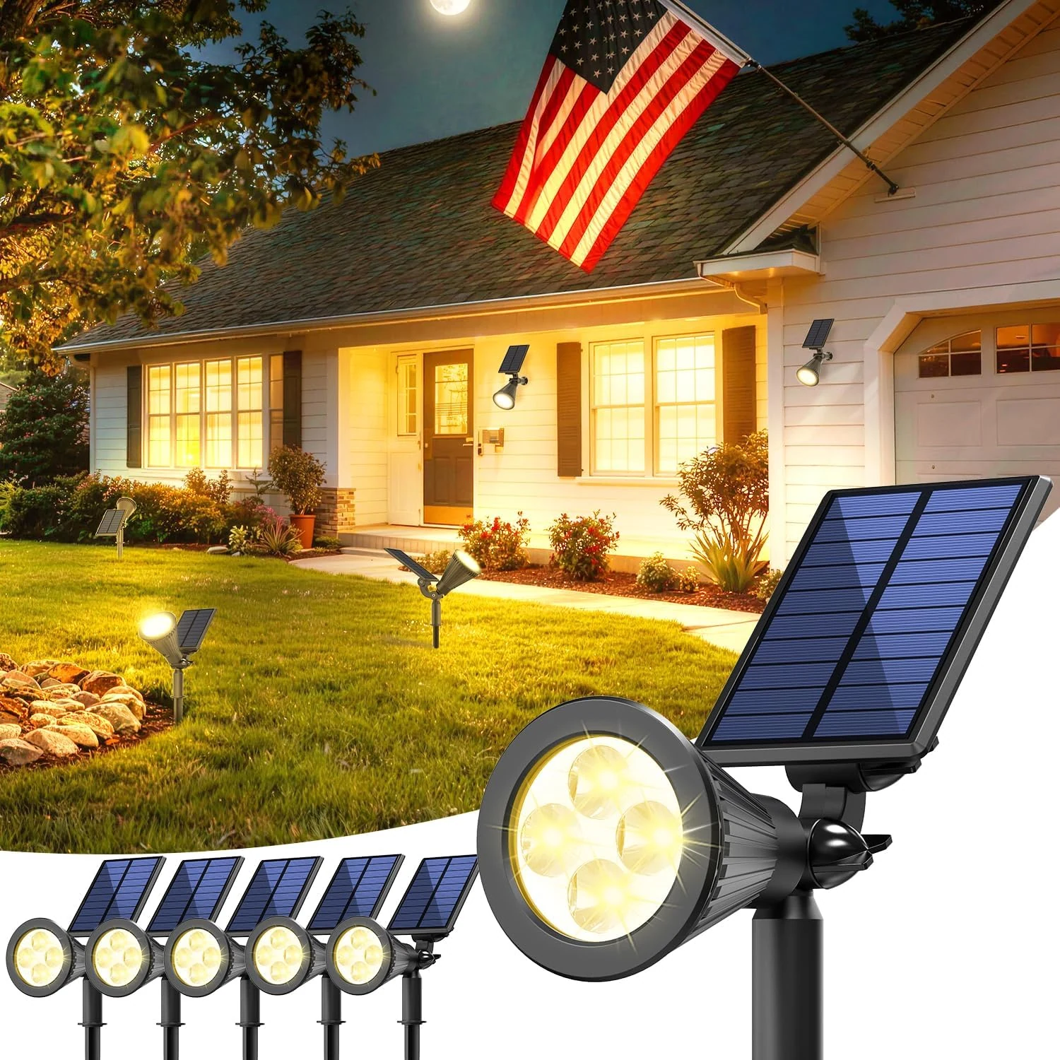 JEJOT 6 Pack Solar Lights Outdoor Waterproof IP65, Warm White Light, 2 Lighting Modes