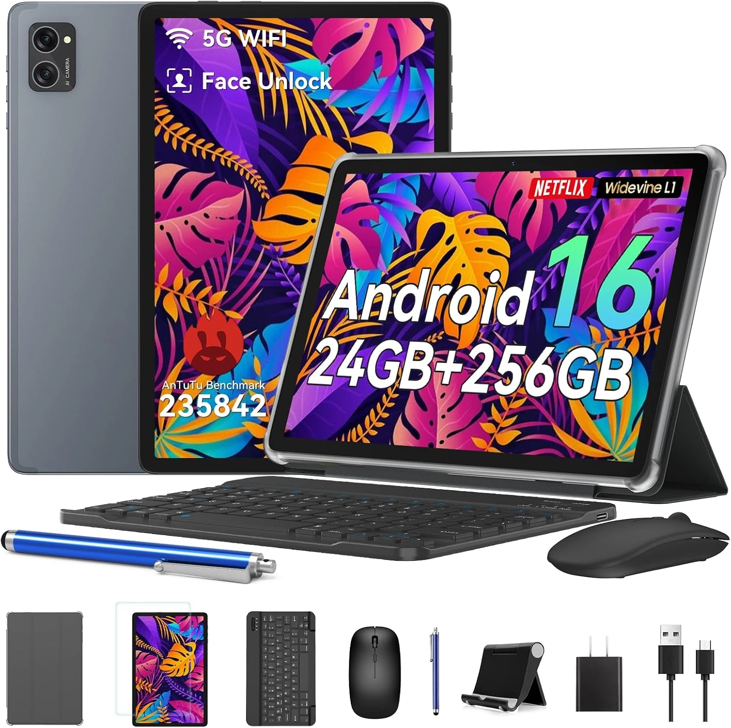 2026 Tablet Android 16, 10 Inch Tablet with Keyboard Mouse Stylus