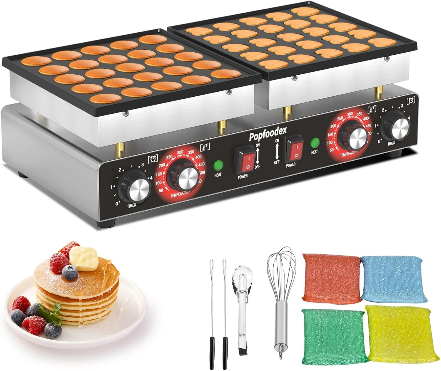 110V Mini Pancake Maker, 50PCS Commercial Dutch Pancake Griddle w/Non-Stick Coating