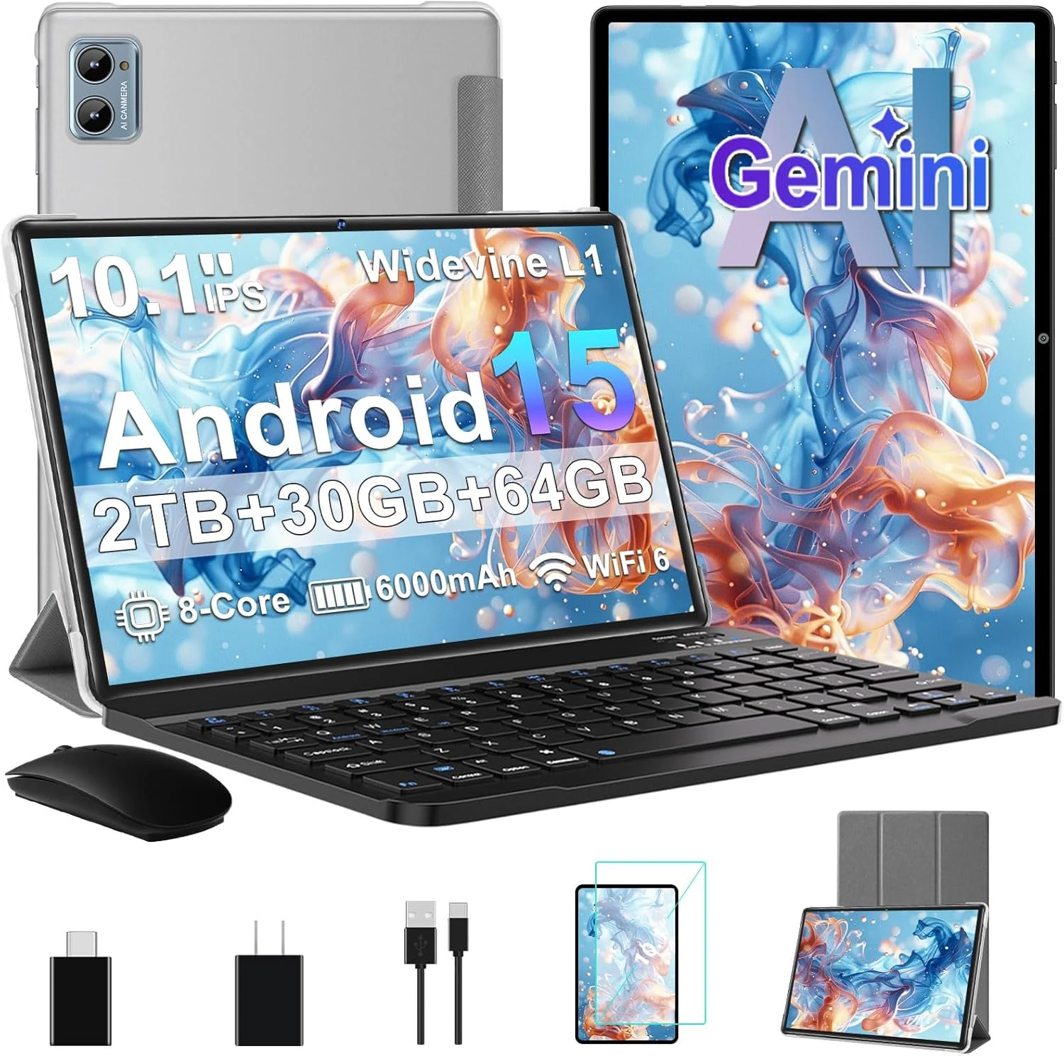 SUAAT S3 10-inch Android 15 Tablet with Keyboard (2.0GHz Octa-Core, 30GB RAM, 64GB Storage, Wi‑Fi 6)