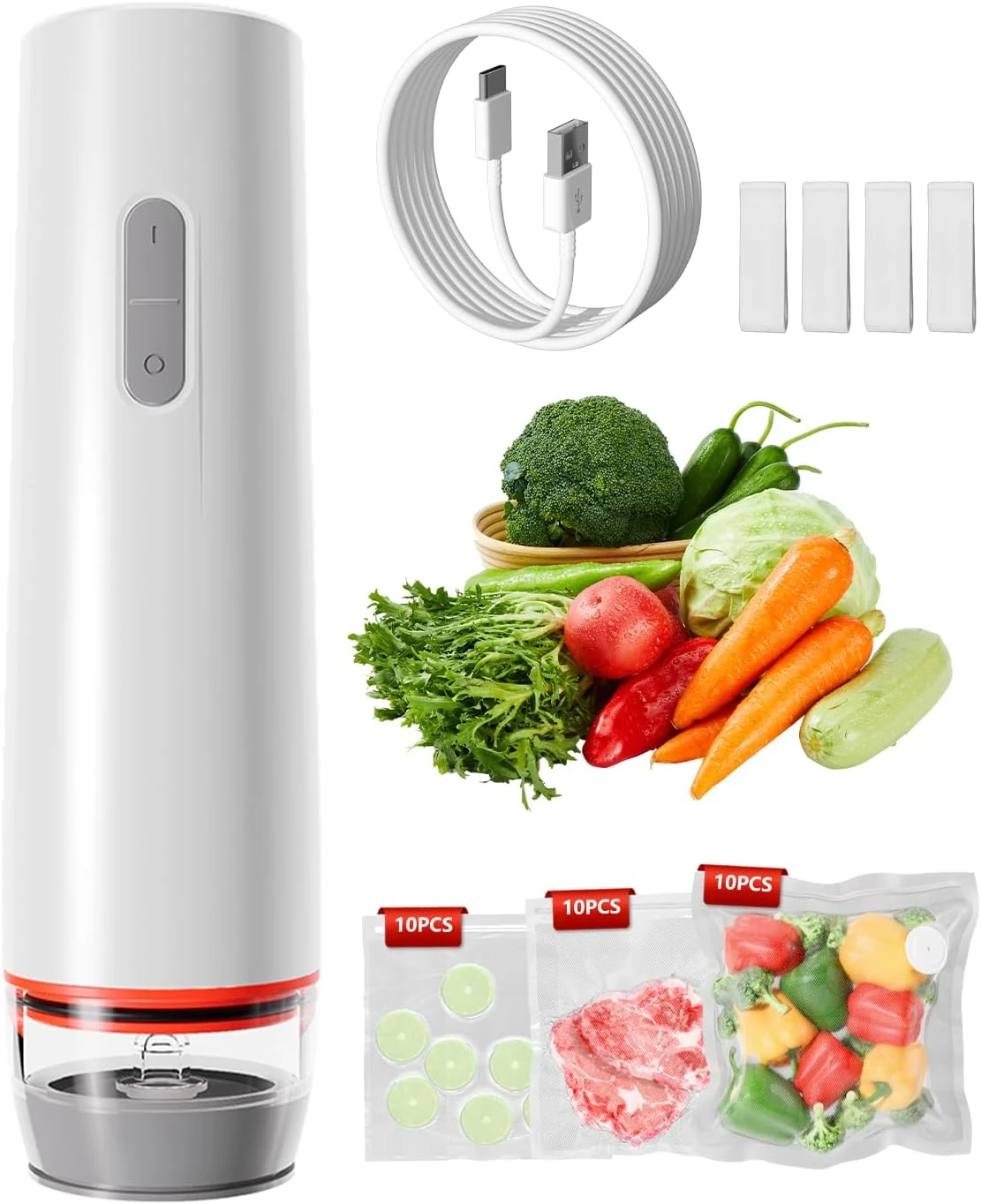 Vacuum Sealer for Food with 30 Reusable Vacuum Bags, 6X Freshness Lock, Cordless Compact Handheld Vacuum Sealer Machine for Kitchen