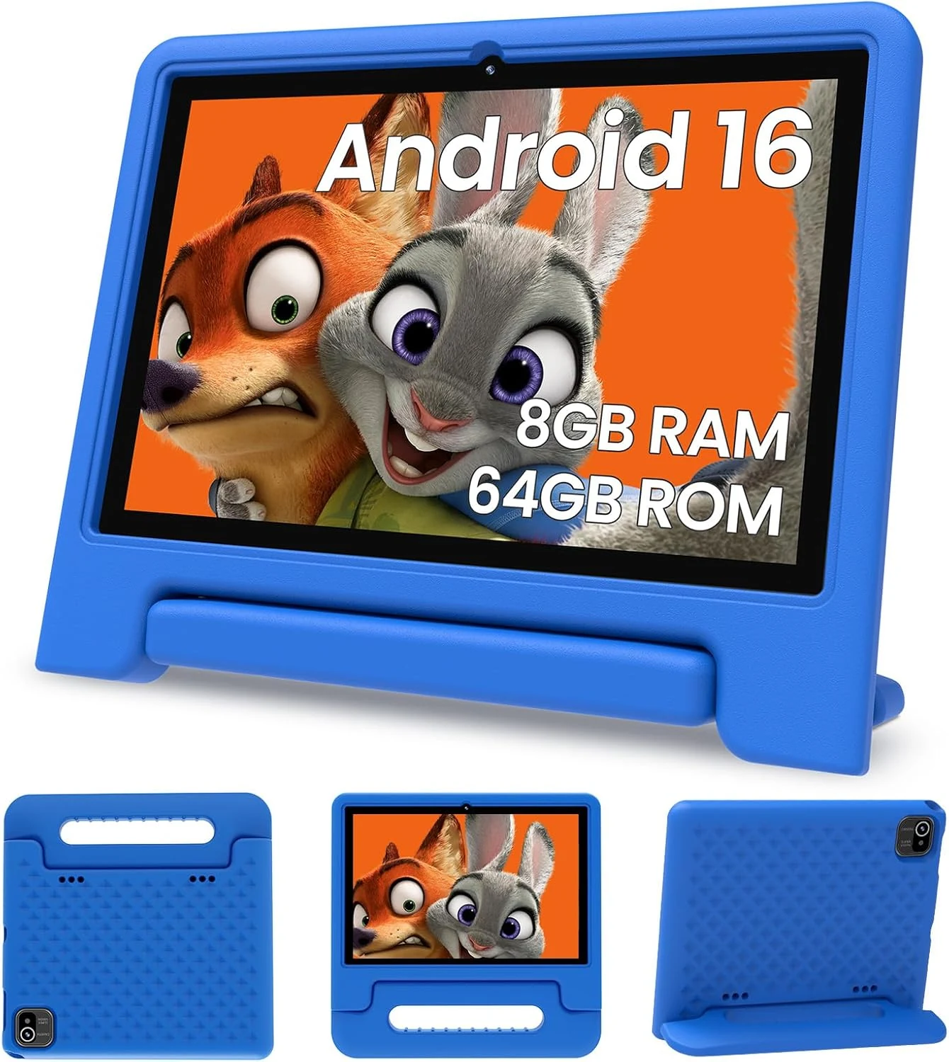 ApoloSignage 2026 Android 16 Kids Tablet, 10 Inch HD Display, 8GB RAM, 64GB ROM (Expandable to 1TB), with Kids Space, Parental Controls, Long-Lasting Battery (Blue)