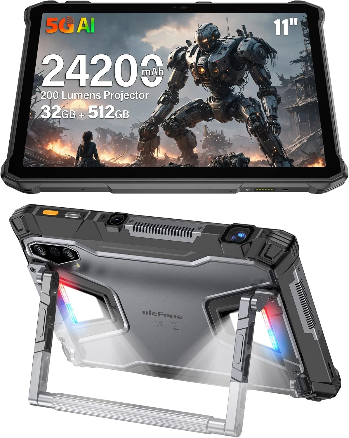 Ulefone Armor Pad 5 Ultra 5G Rugged Tablet with 200 Lumens Projector