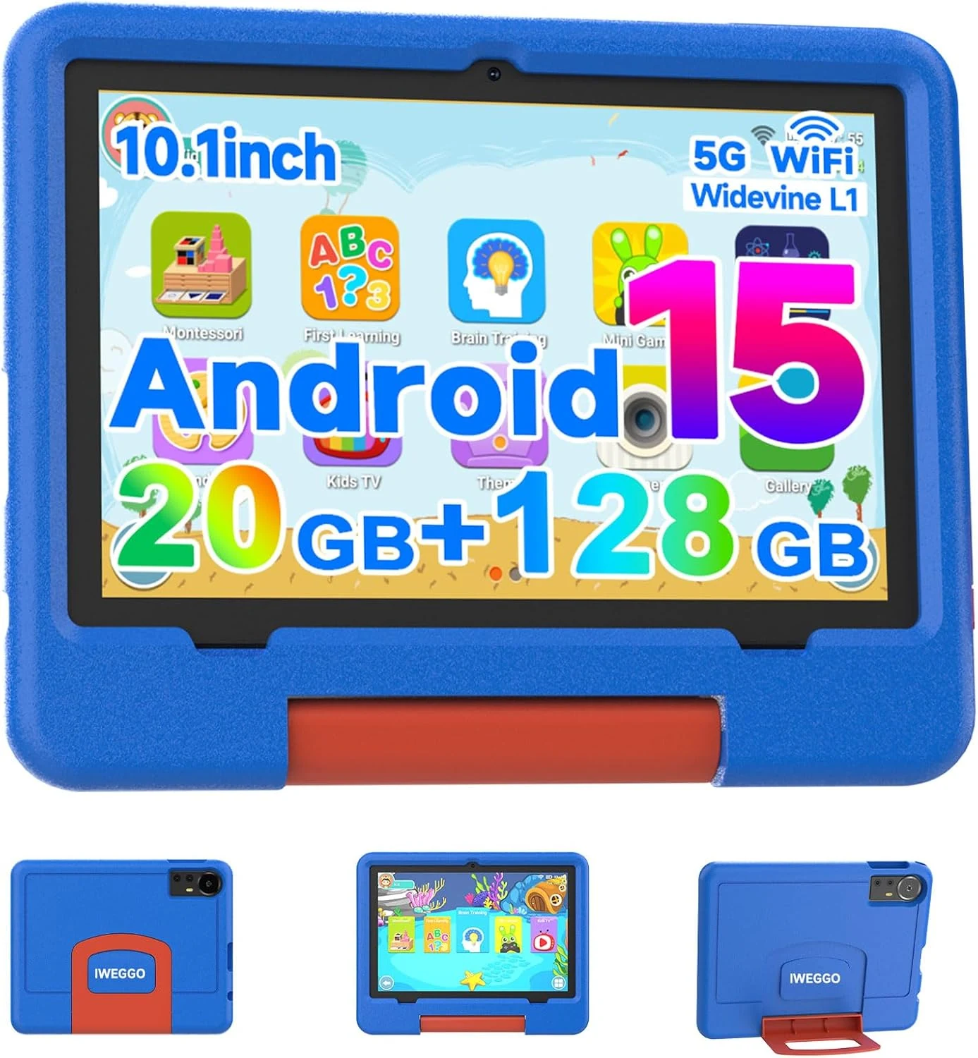 IWEGGO Android 15 Kids Tablet with EVA Case, 10 inch