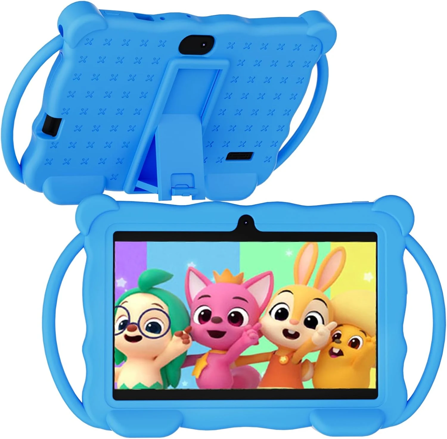 Kids Tablet 7 inch Android for Toddler, 4GB (2GB+2GB Expand) RAM 32GB ROM Bluetooth IPS Screen Google Play YouTube Parental Control Dual Camera Shockproof Case for Educational Games (Blue)