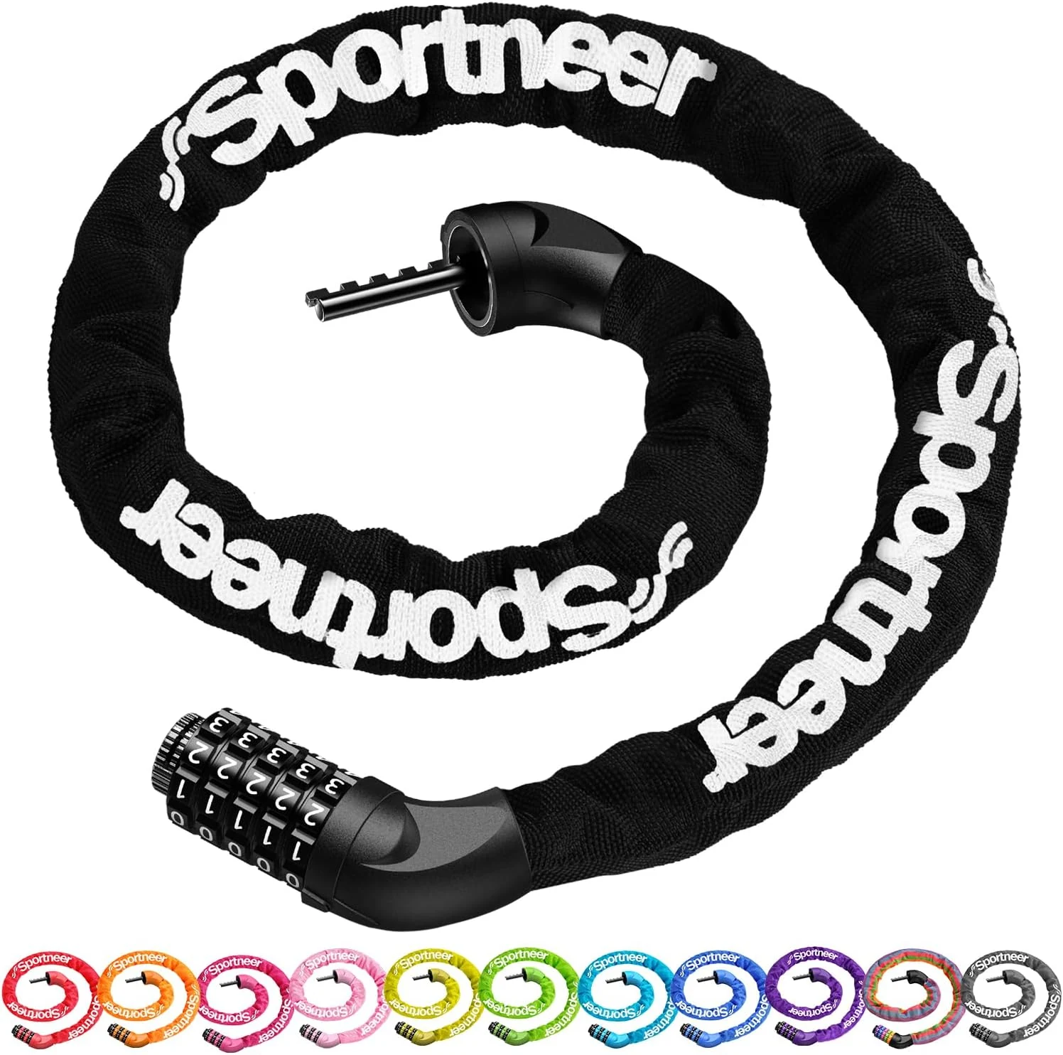 Sportneer Bike Lock: 5 Digit Combination High Security Anti Theft Bike Chain Lock (Keyless)