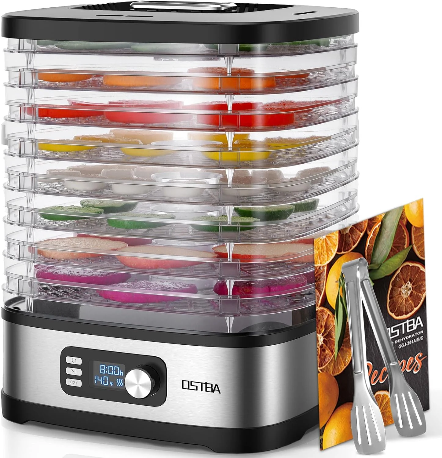 OSTBA 8-Tray Food Dehydrator, 72H Timer & Temp Control up to 158℉