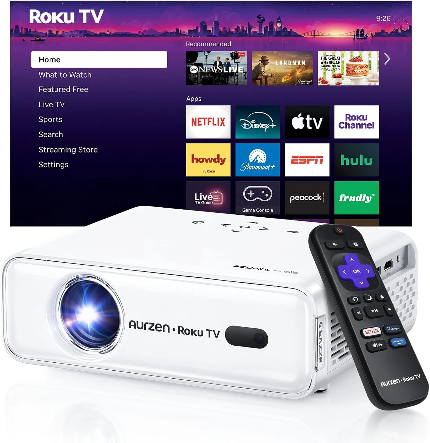 Aurzen Roku TV Smart Projector with Wifi and Bluetooth, Roku review