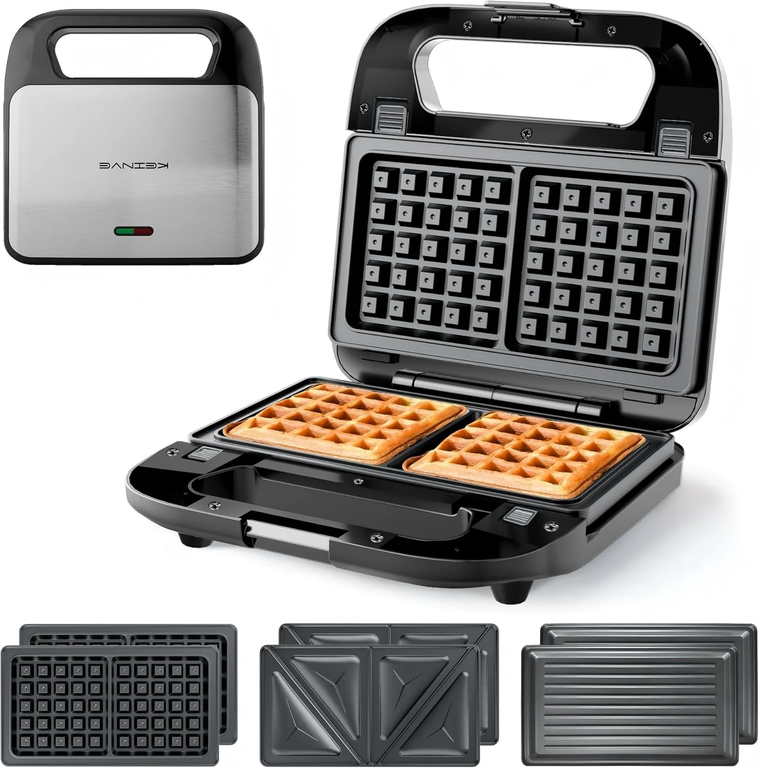 KEINVE 3-in-1 Sandwich Maker, Waffle Maker and Panini Press Grill
