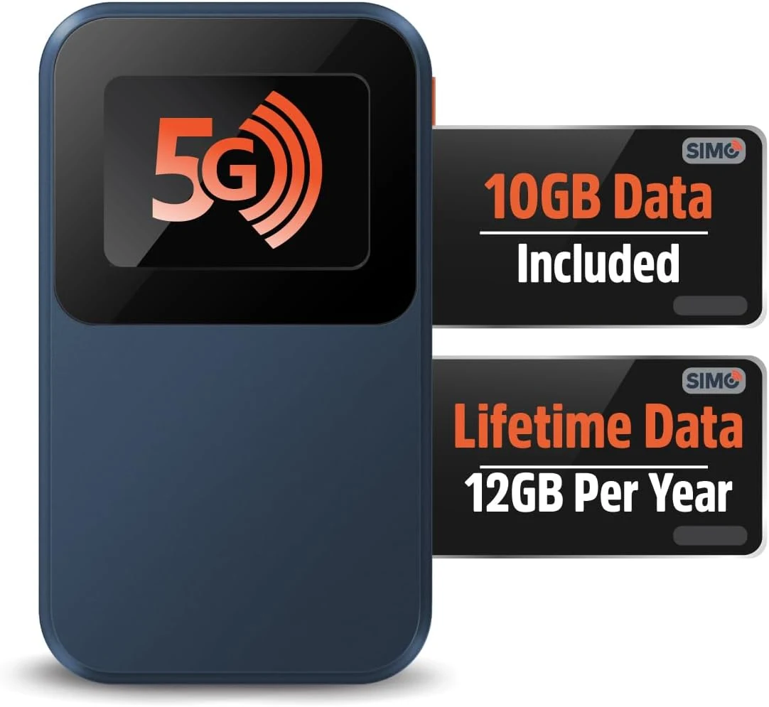 Solis Edge – 5G Hotspot Device, Bundle Includes Lifetime Data (12GB Per Year) and 10GB Global Data, WiFi in 140+ Countries, Access 300+ Mobile Carriers, Portable Internet by SIMO
