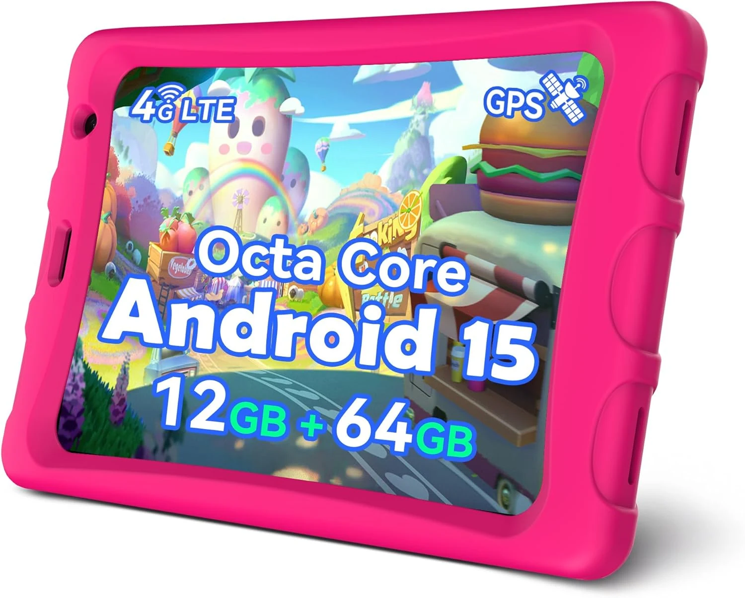 Topsand 8 Inch Android 15 Tablet with Sim Card Slot Uncloked (Pink, Case)