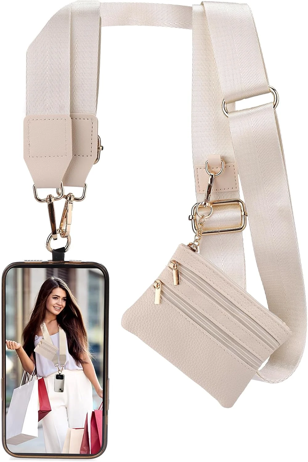 XANGNIER Clip and Go Strap for Phone with Wallet Crossbody, phone strap with zippered wallet