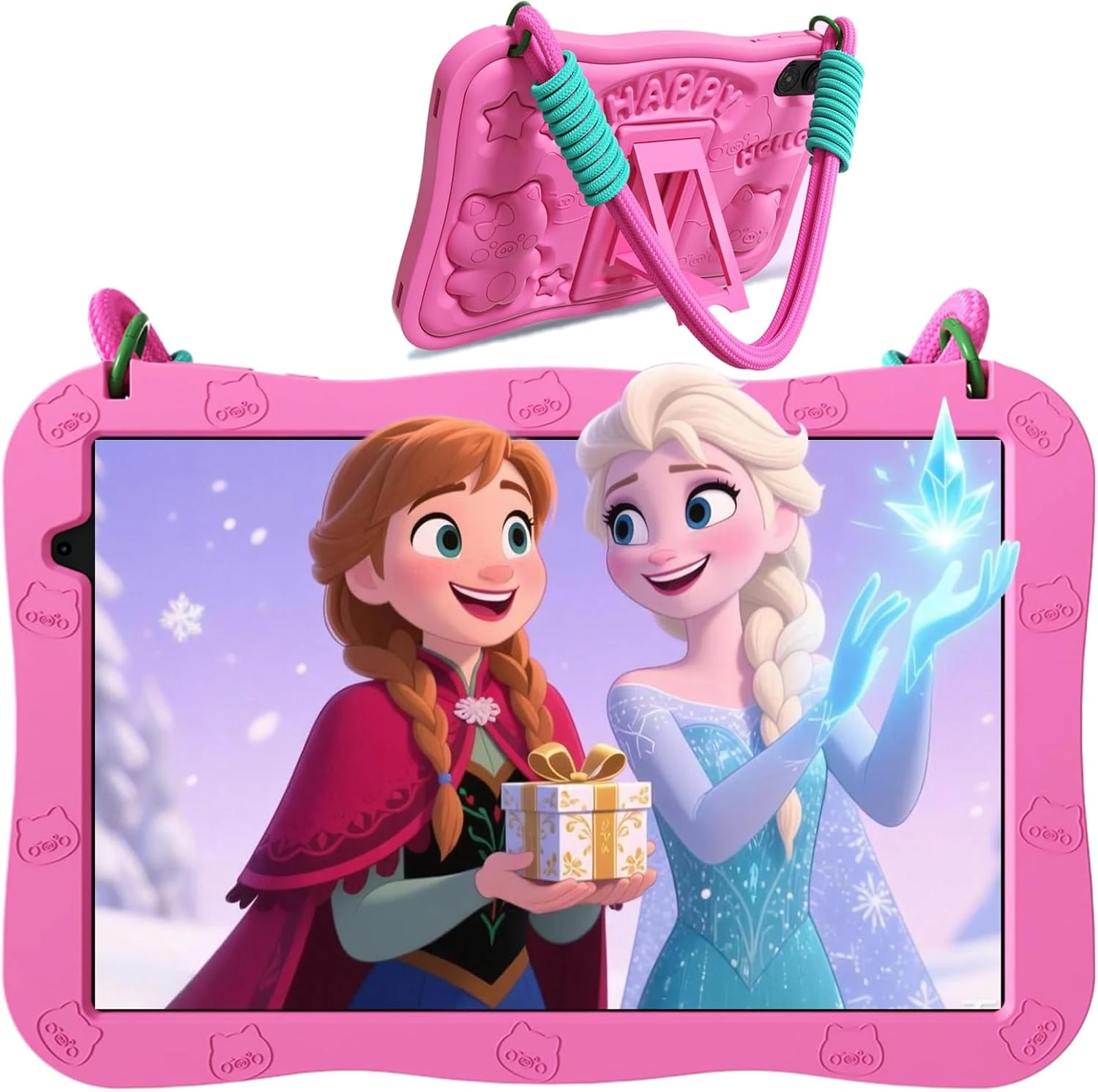 10 Inch Kids Tablet with Lanyard Case, Android 15 Tablets for Age 3-12, 32GB Educational Pad for Toddler, 5G WIFI6, Parental Control, Dual Camera, 6000mAh, Bluetooth (Pink)