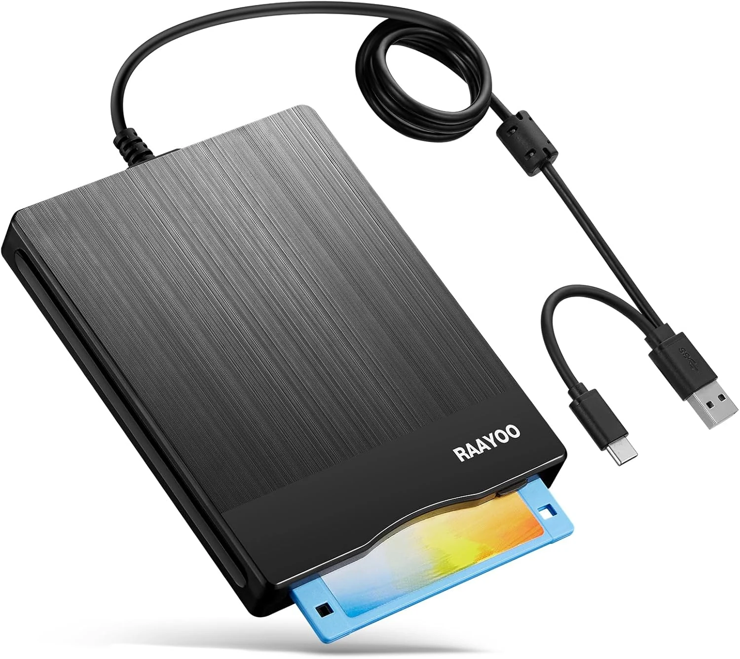 RAAYOO 3.5 inch USB Floppy Disk Drive External (Brushed Panel)