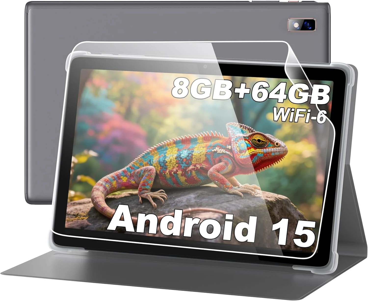BYYBUO Tablet, 10.1 inch Android 15 (8GB RAM, 64GB ROM, 1TB expandable)