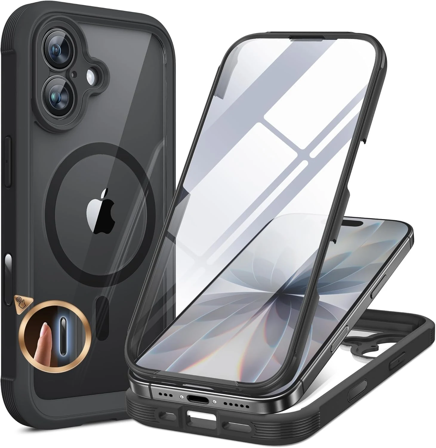 Miracase for iPhone 17 Case 6.3'' Full-Body Bumper Military Drop Protection with Built-in Glass Screen & Camera Control (Black)
