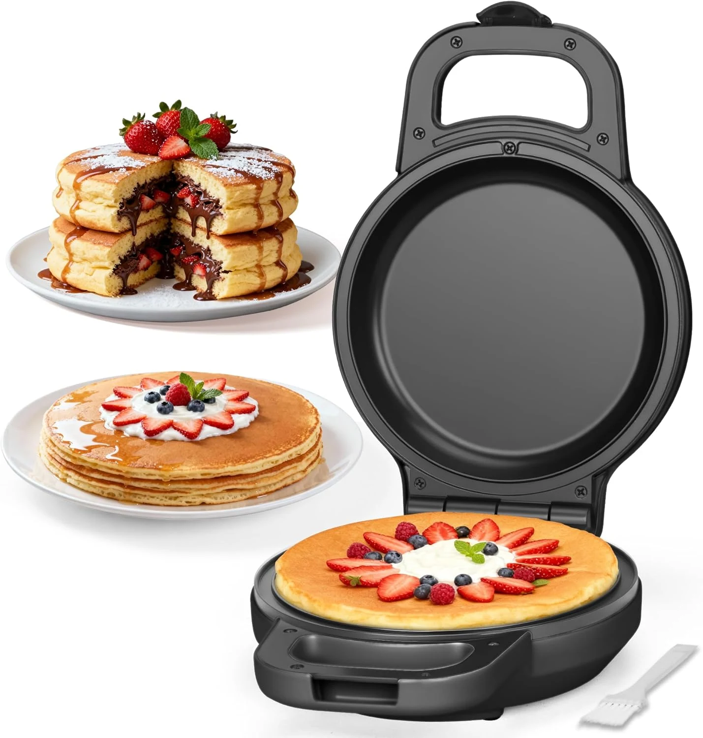 SugarWhisk Flip Pancake Maker Machine, Ceramic Coated Pancake Pan for 6.5 Inch Pancakes, Omelette, Crepe & Quesadilla, Frittata, Double Sided Omelette Pan Nonstick, Graphite