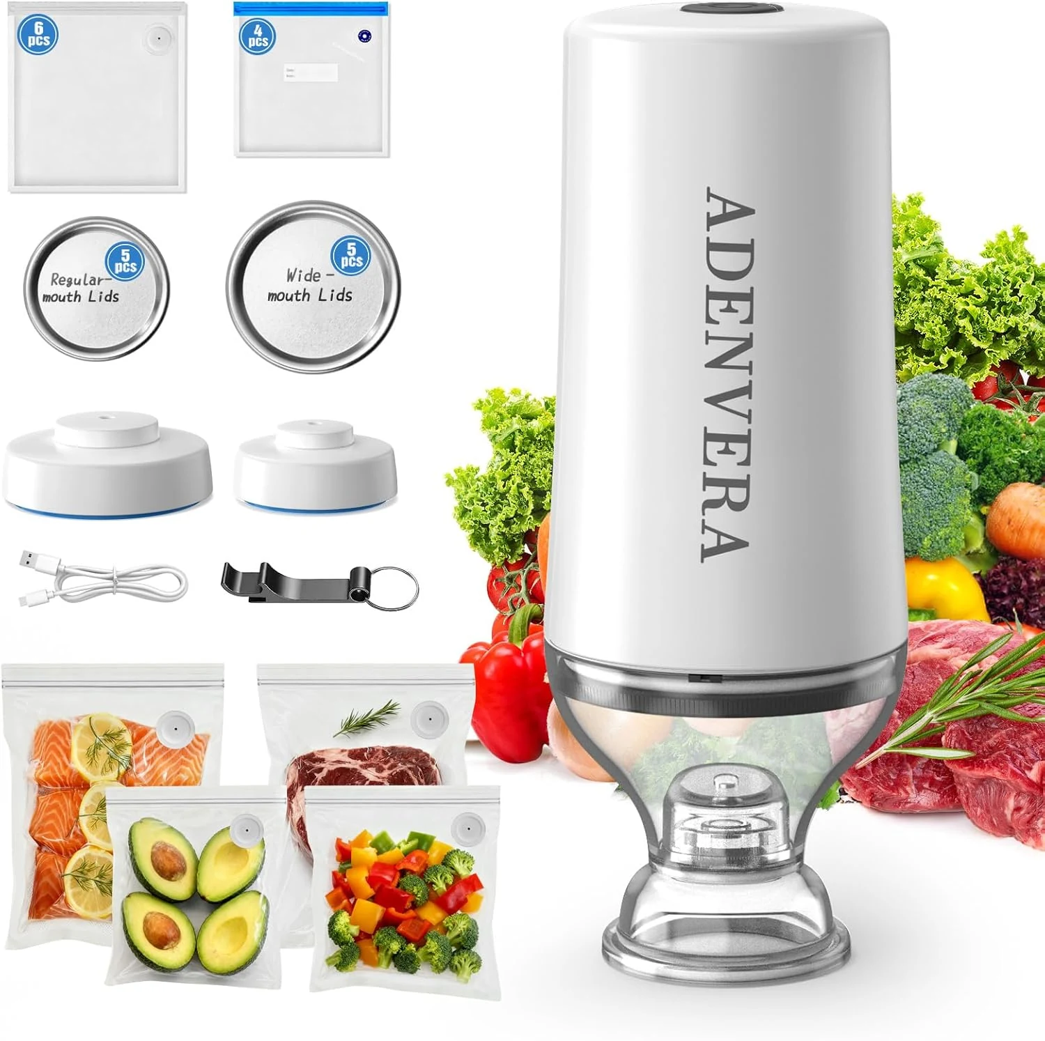 Compact Vacuum Sealer for Food — Electric Mason Jar Vacuum Sealer Kit & Handheld Sealer