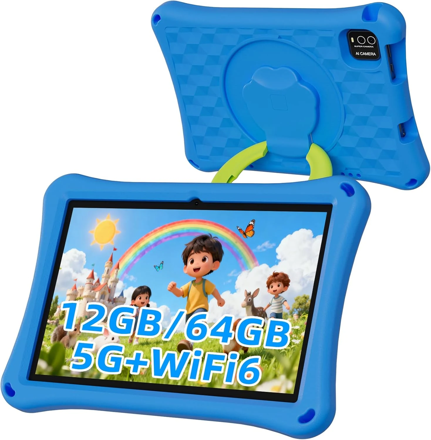 Aheadthink Kids Tablet (10.1 inch Android, 12GB+64GB, 1TB expandable, Wi‑Fi 6/5G, dual camera)