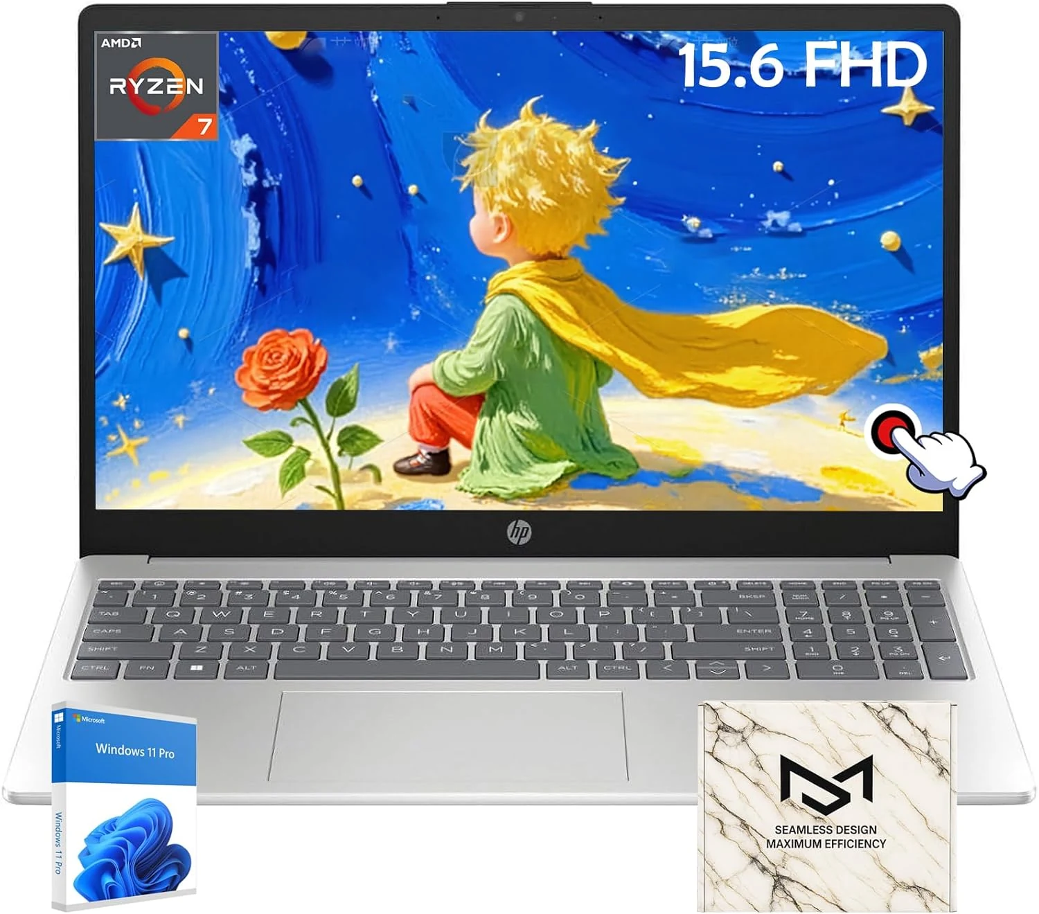 HP 15.6 Touchscreen Laptop for Work & Study, AMD Ryzen 7 7730U, 15.6" FHD Touch Display, AMD Radeon Graphics, Copilot AI, WiFi 6, Numeric Keypad, Windows 11 Pro, 32GB RAM, 1TB SSD