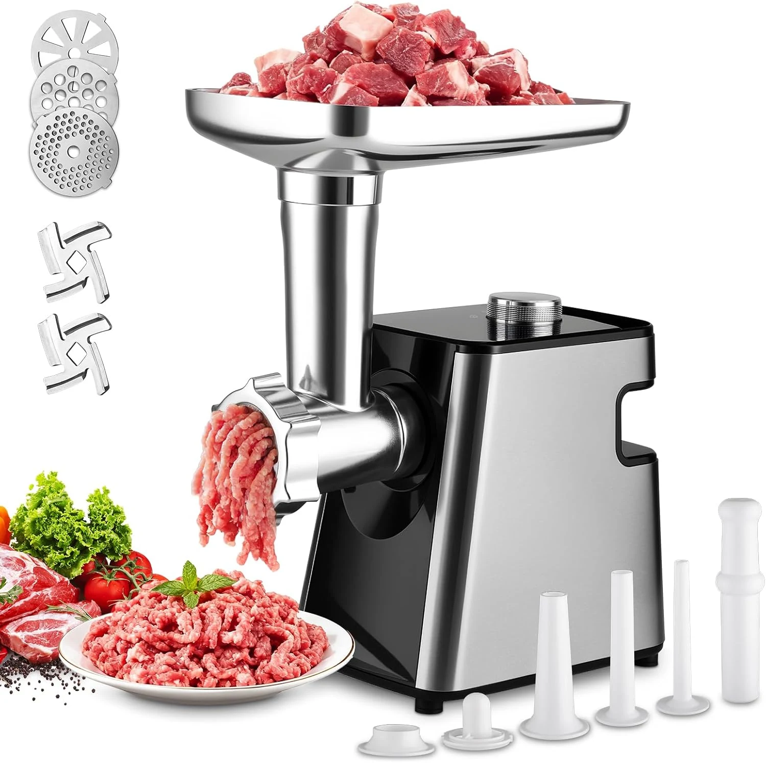 Yaofafa Electric Meat Grinder (350W) with Sausage Stuffer & Meatball Accessories