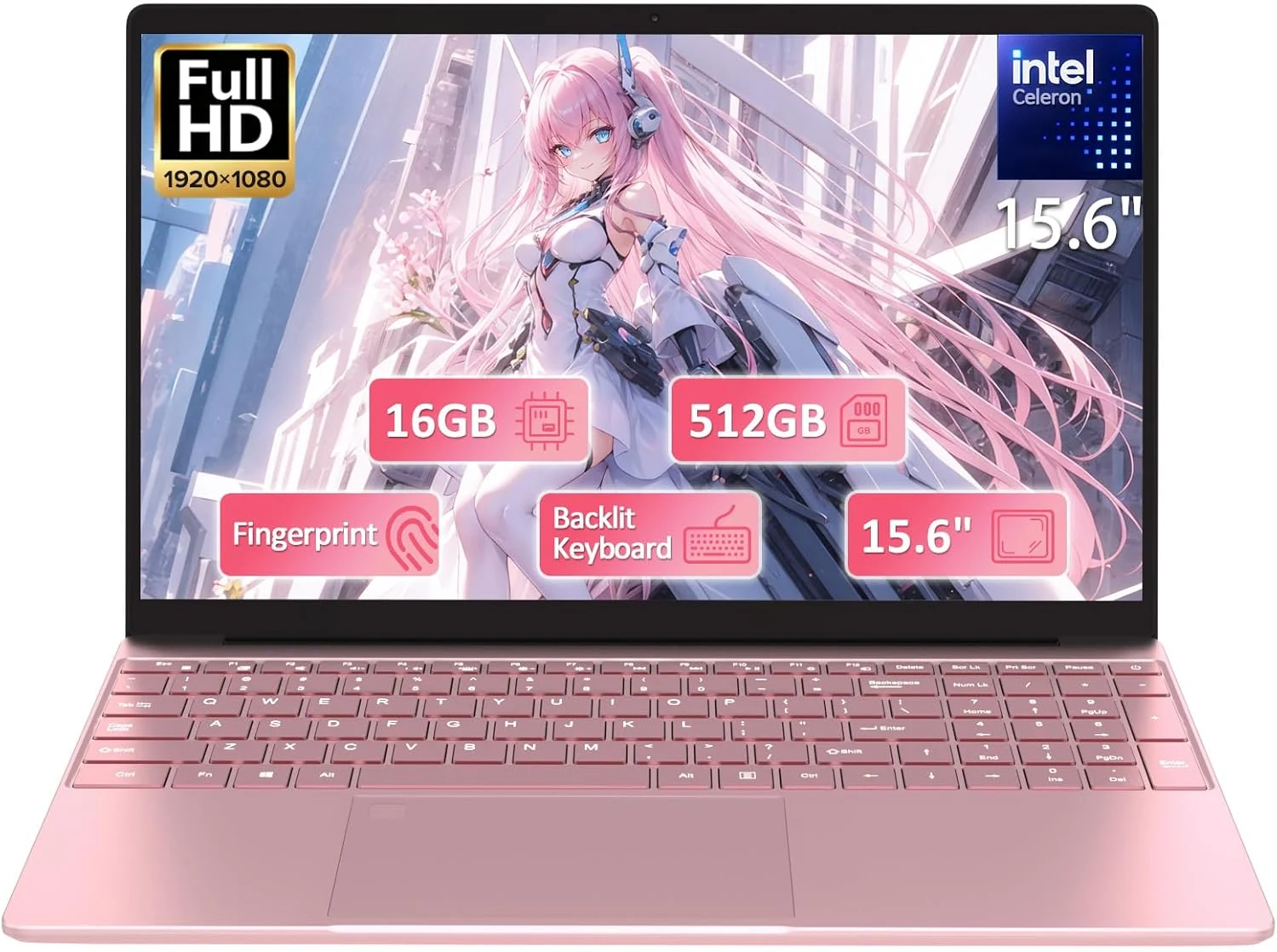 Molegar 15.6“ Rose Gold Laptop with Backlit Keyboard and Fingerprint