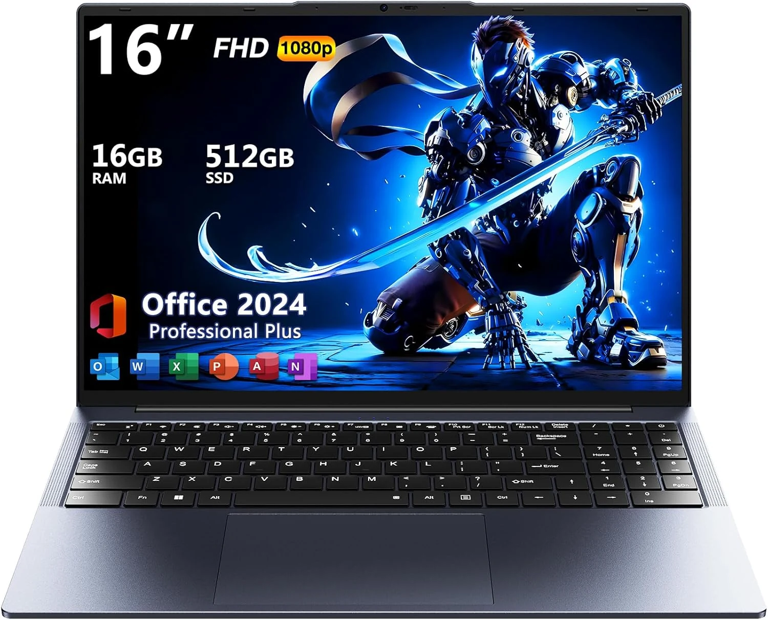 16" Core i5 Laptop, 16GB RAM, 512GB SSD, MS Office 2024, IPS(1920 x 1200) 16:10 Display, Win 11 Pro Notebook Computer with BT5.0 Wi-Fi, 3xUSB A, HDMI, RJ45, Backlit Keyboard, Space Grey