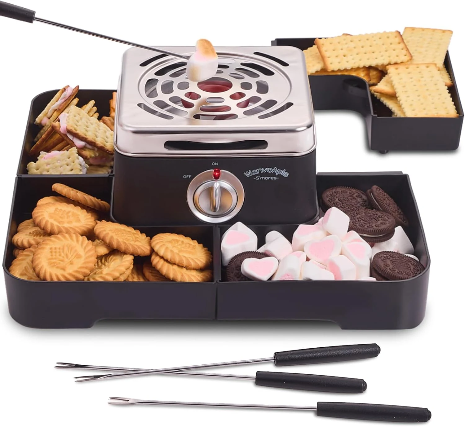 Wanvoapls Electric Smores Maker (Flameless Indoor S’mores Kit with 4 Detachable Trays)