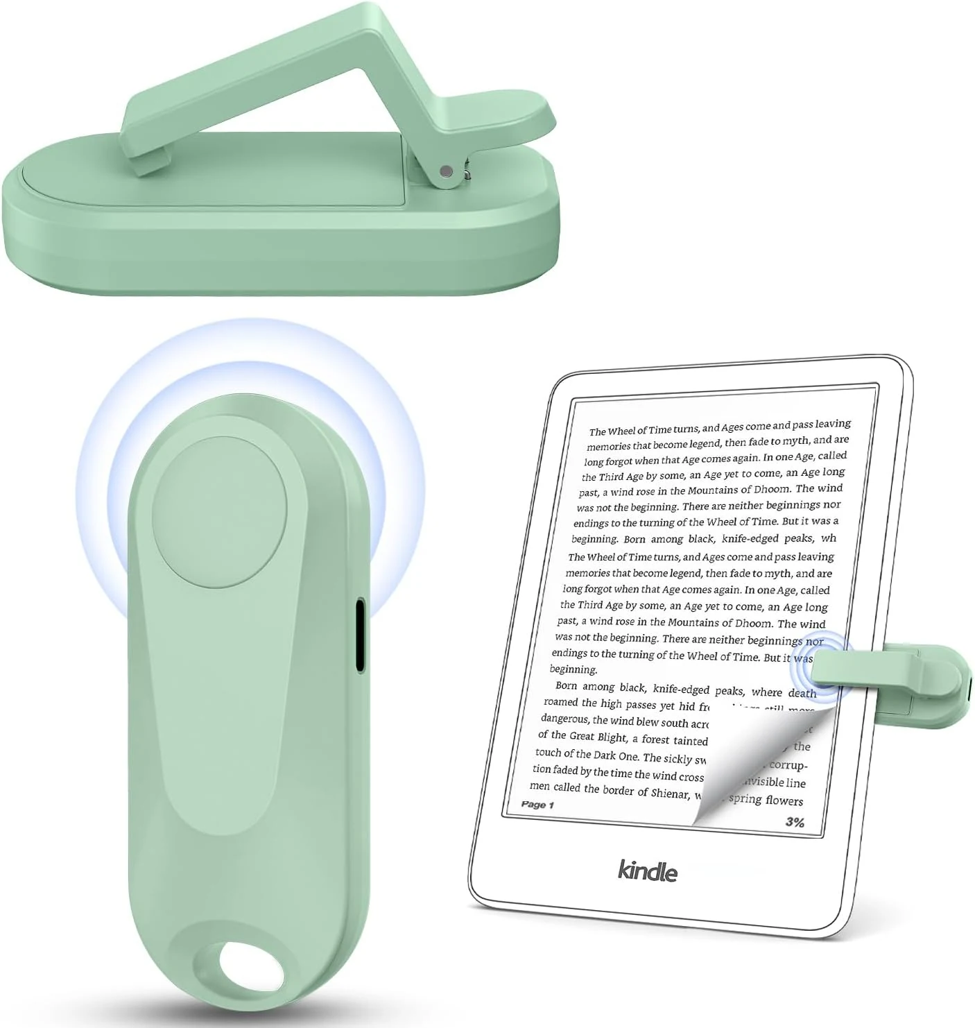 DATAFY [Case-Friendly] Page Turner for Kindle Paperwhite Oasis Kobo eReaders, Camera Camcorder Remote Controls, Page Turner Clicker for ipad Tablets Reading Novels with Wrist Strap Storage Bag Green