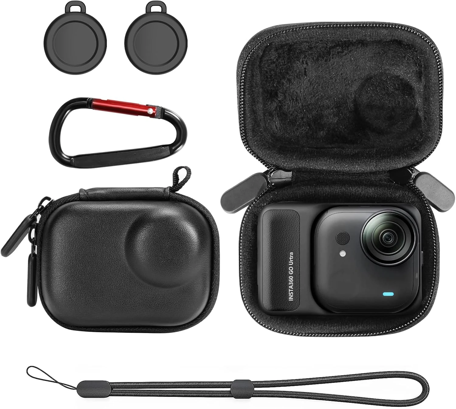 AMAZEAR Carry Case for Insta360 Go Ultra Accessories, Insta 360 Go-Ultra Portable and Compact Travel Bag Hard Leather Case (Black)