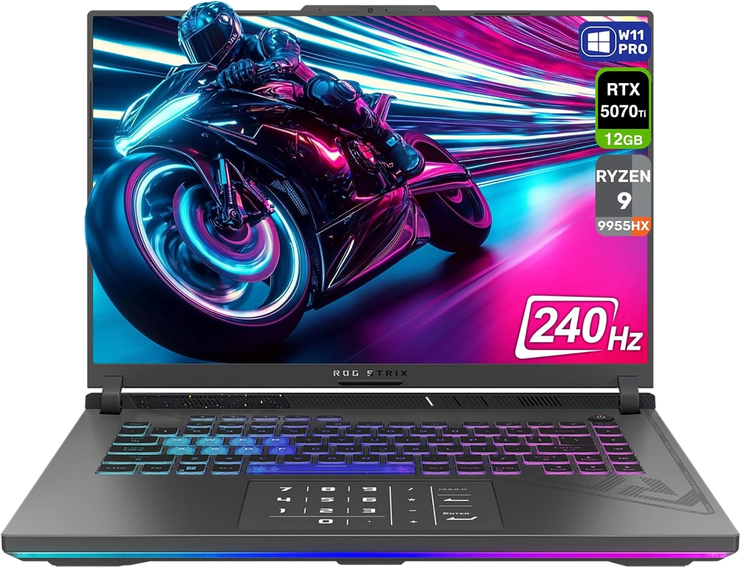 ASUS ROG Strix G16 Gaming Laptop, AMD Ryzen 9-9955HX, 64 GB DDR5 RAM, 4 TB PCIe SSD, 16" 2.5K (2560x1600) Display, Nvidia GeForce RTX 5070Ti, Backlit Chiclet Keyboard RGB, W11 Pro, Eclipse Gray